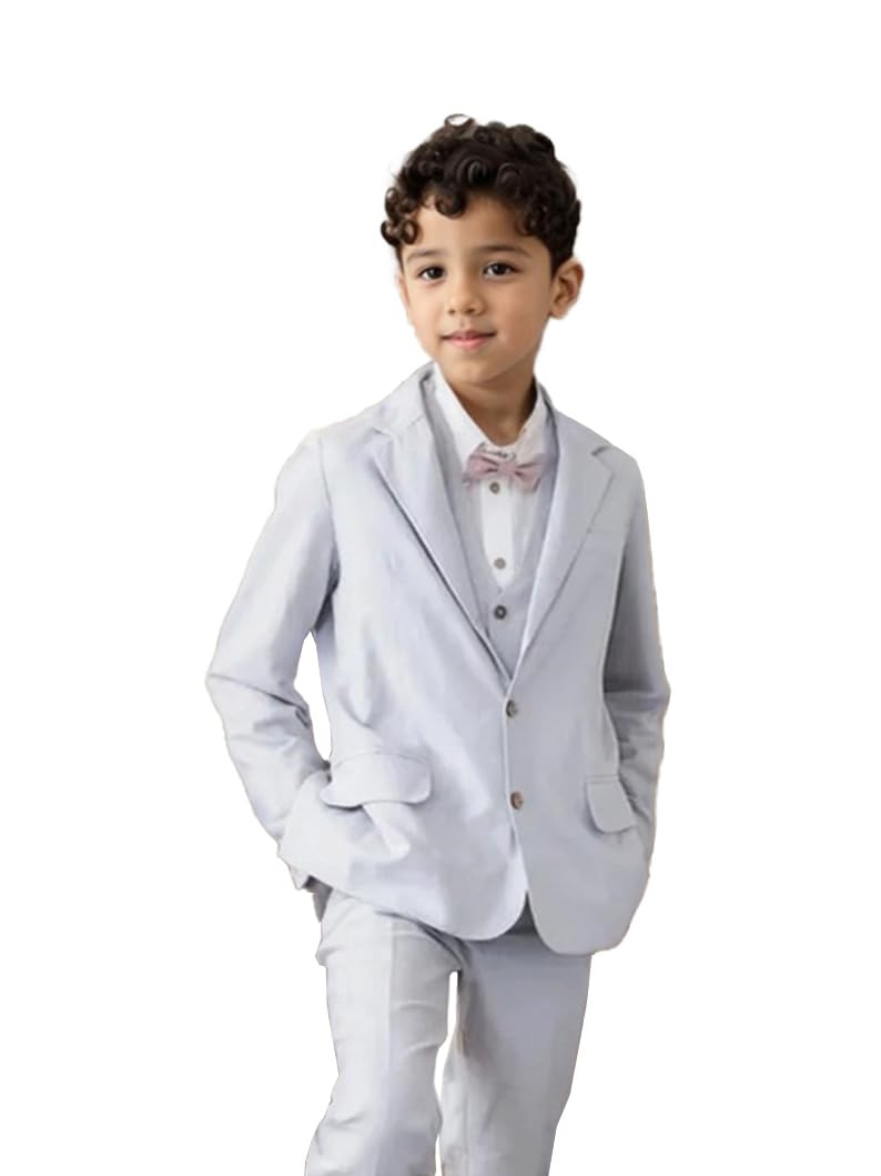 Costume de baptême 3 pièces pour garçons - Smoking pour enfants - Costume de bal de fin d'année - Costume blanc argenté - Costume à carreaux pour garçons - Smoking de mariage