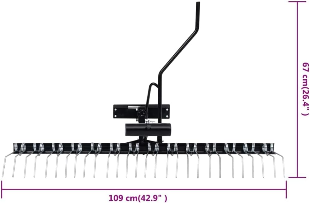 vidaXL Ride-on Mower Lawn Dethatcher | 42.9" Scarifying Width | Galvanized Steel | Easy Mower Attachment | Spring Steel Tine | Black