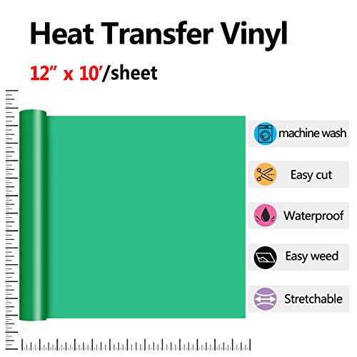 Image of RENLITONG Light Green HTV Iron on Vinyl 12Inch by 10ft Roll Heat Transfer Vinyl for T-Shirt HTV Rolls for All Cutter Machine - Easy to Cut & Weed for Heat Transfer Design