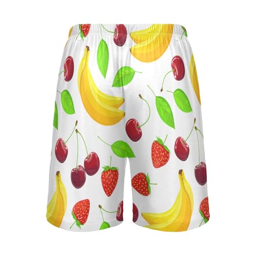 Strawberry Cherry Leaf White Pajama Shorts for Men Lounge Pants Sleep Bottoms Lightweight Pajama Bottoms with Pockets, S-XXL2