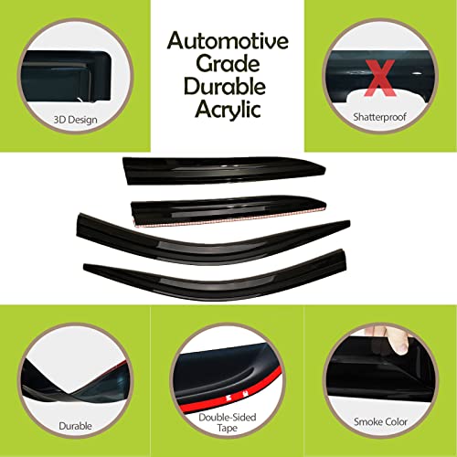 Jsp Tape-On Window Vent Visors Rain Guards For Hyundai Tucson 2016-2021, Full-Size Side Wind Deflectors Shade, Tinted Smoke Shatterproof Acrylic, Set Of 4 Car Accessories #TOP5
