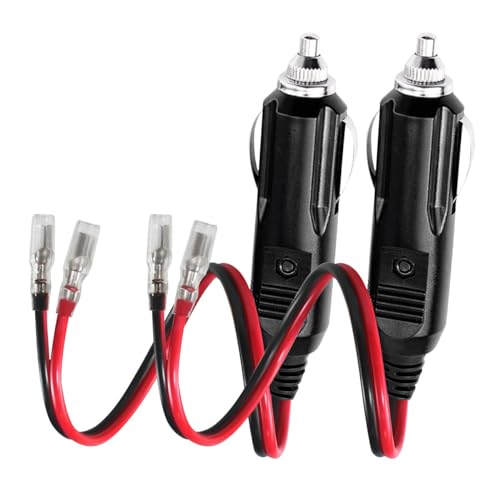 12V Replacement Cigarette Lighter Male Plug with Leads & LED Light - 16AWG Car Male Cigarette Lighter Socket Connector Cigar Plugs Power Adapter DC Battery Charger Kit 15A Fuse Heavy Duty Cord (2PCS)