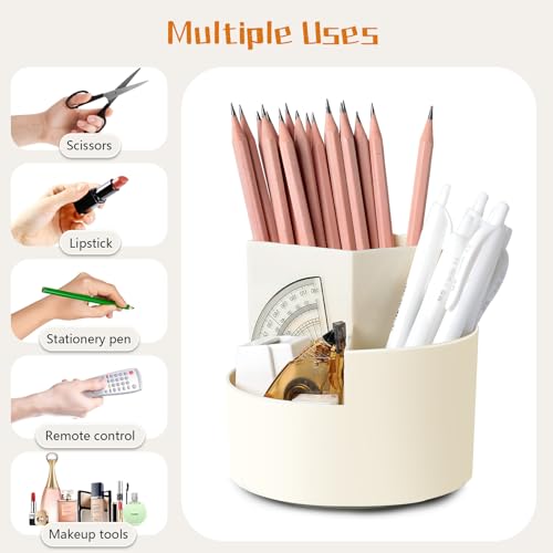 AiQInu Rotating Pen Holder, 360° Rotating Pen Holder, Desk Organiser with 3 Compartments, Large Capacity - Image 4