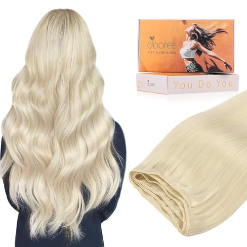 Image of DOORES sew in hair extensions real human hair, Platinum Blonde 22Inch 110g, Hand Tied Weft Extensions for Women Long Straight