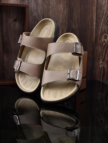 Image of HEALTH FIT Extra Soft Premium Classic Cushion Sliders /with Adjustable Buckle Strap & Light Weight Anti-SkidWaterproof Luxurious Slippers for Men's HF120