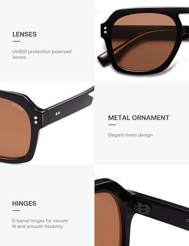 Image of SOJOS Retro Thick Polarized Aviator Sunglasses for Women Men, Large Trendy Bold Square Pilot Shades SJ2385