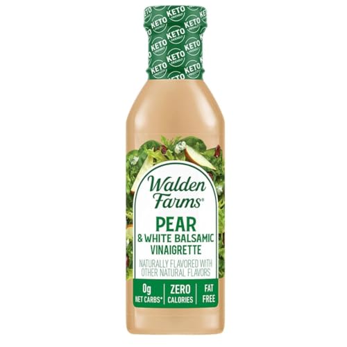 Walden Farms Pear & White Balsamic Vinaigrette – Calorie-Free, Gluten-Free, Low Carb, Keto-Friendly, Vegan, Sugar-Free Salad Dressing with Sweet Pear & Balsamic Flavor – 12 oz Bottle
