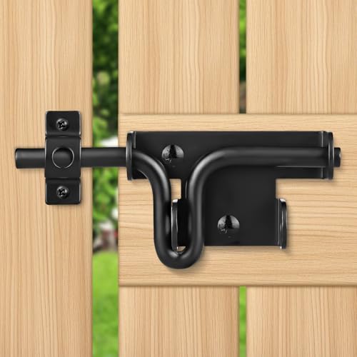 Image of Heavy Duty Slide Bolt Gate Latch with Padlock Hole - Universal Security Lock for Wooden Fence, Metal Gate, Shed Door, Yard Barn, Vinyl Sliding Door - Out /Indoor Waterproof Door Latch, Black