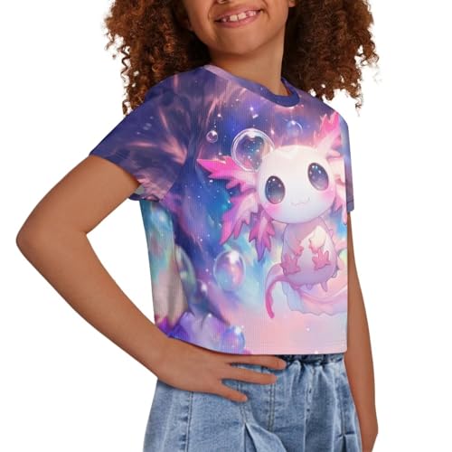 Image of Girls Fashion Crewneck Tee Shirts Casual Short Sleeve Crop Top Summer Outfits 5-14 Years Old