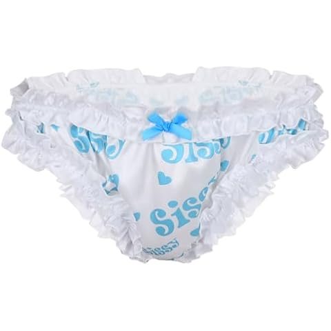 inlzdz Men's Sissy Panties Satin Frilly Ruffled Thong Bikini Briefs Bloomers Sexy Crossdress Maid Underwear Blue Medium Cover