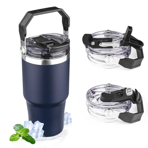 20oz Tumbler with Handle and Flip Straw Lid Double Wall Insulated Travel Coffee Mug Stainless Steel Vacuum Insulated Coffee Tumbler Cup for Hot and Cold Beverages Leak-proof&BPA-free (20oz