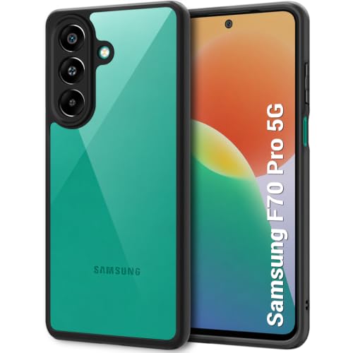 Image of TheGiftKart Hybrid Shockproof Back Cover Case for Samsung Galaxy F70 Pro 5G | Camera Protection Module | Crystal Hard Cover Case for Samsung F70 Pro 5G (PC & TPU, Transparent Clear Back, Black Sides)