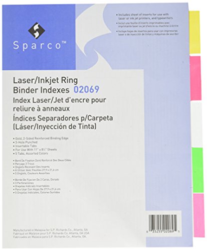 Onglets blancs et multicolores Spr02069 classeur 5 positions organisation dossiers de bureau