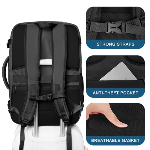 Image of Travel Backpack for Women, 52L Carry On Backpack, Extra Large Expandable Travel Bag, 18.4 Inch TSA Flight Approved Luggage Business Daypack with USB, Teacher Traveling Rucksack, Black