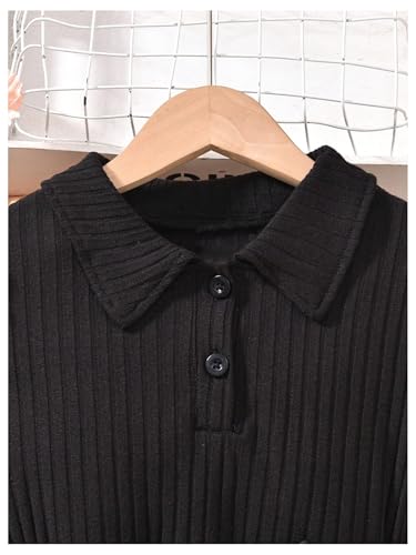 SHENHE Girl's Ribbed Long Sleeve PU Leather Patchwork Belted A Line Flowy Skater Dress3