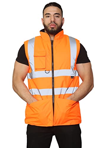 shelikes Safety Vests High Visibility Waistcoat Body Warmer Gilet Sleeveless Reversible Waistcoat Orange