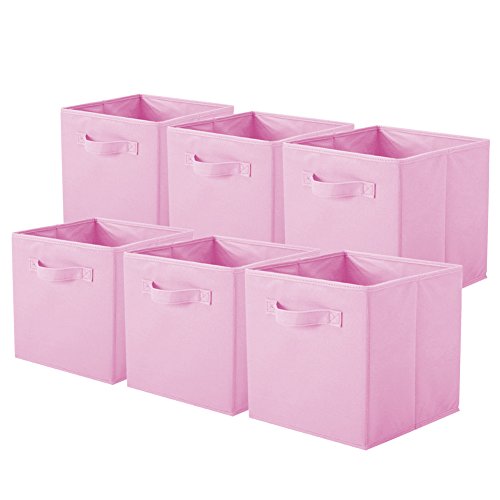 Powerking Aufbewahrungsbehälter, faltbare Aufbewahrungswürfel aus Stoff und Stoff, Schublade für Schrank und Spielzeug, 6 Stück, Rosa Cover