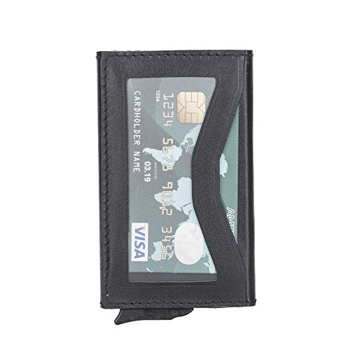 Venito Turin Premium Genuine Leather Mechanical Card Holder - RFID Blocking (Rustic Black)4