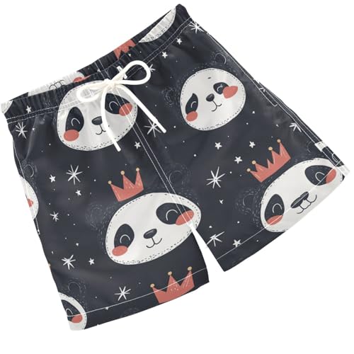 Pigsaly Boys' Swim Board Shorts Crown Stars Cute Panda Boy's Swim Trunks Kids Swimwear S