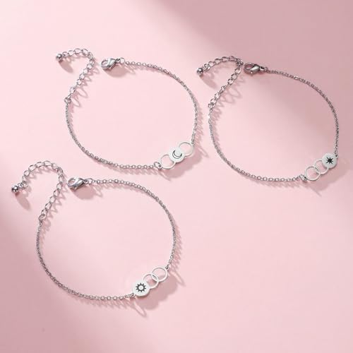 Image of 2 & 3 Pcs Triple Heart Link Sister BFF Bangle Bracelet Set | Matching Bestie Friendship Jewelry, Mother's Day Graduation Gifts for Women Teengirls