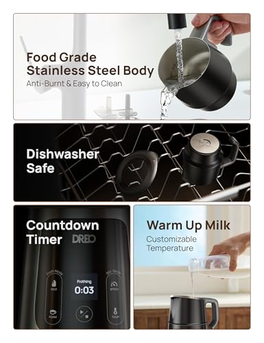Image of DREO BaristaMaker Milk Frother, All-in-1, 27oz /800ml Hot /Cold Electric Foam Maker for Coffee, Latte Art-level Microfoam, Automatic Milk Warmer, Dairy /Plant-Based Milk, Dishwasher Safe, Black