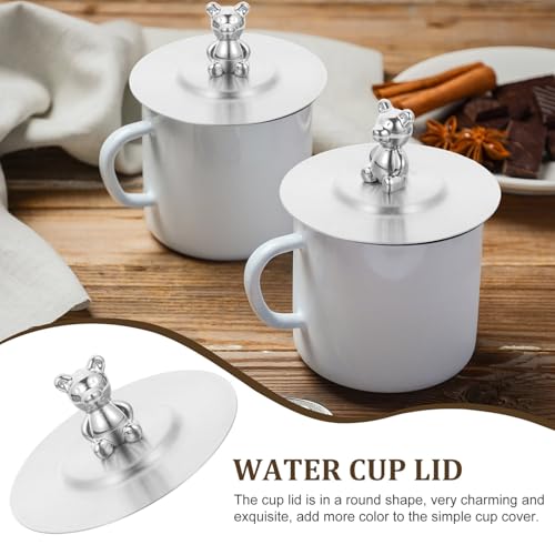 BESTonZON ステンレス製防塵マグカップ蓋 耐高温耐衝撃 漏れ防止密封カバー 可愛いクマデザイン 水筒用シールキャップ 簡単着脱可能