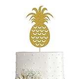 Pineapple Cake Topper, Gold Glitter Aloha Tropical Hawaiian Luau Party Decoration