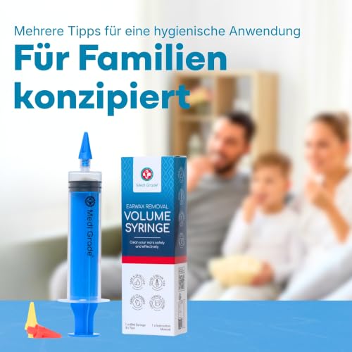 Ohrenschmalz Entferner Set – Ohrenreiniger für Zuhause von Medi Grade mit 3 x Sanften Quad-Stream – Ohrreiniger für Erwachsene – 60 ml Ohrenspritze, Spitzen - Ohrreiniger