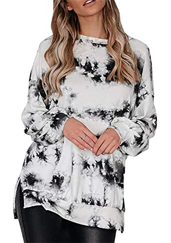 EFOFEI Femme Tie Dye Loose Pullover Sweatshirt À Manches Longues Ras du Cou Tops Noir 2XL Cover