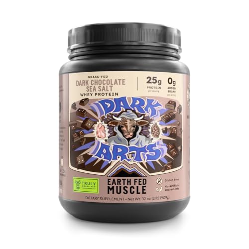 Image of Earth Fed Muscle Dark Arts Irish Grass Fed Whey Protein Isolate, Third-Party Certified. 25g Protein, Salted Dark Chocolate - Non-GMO, Hormone Free, Soy Free, Gluten Free - 2 LB, 26 Servings