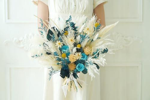 Ramo de boda beige estilo rústico boho con flores preservadas