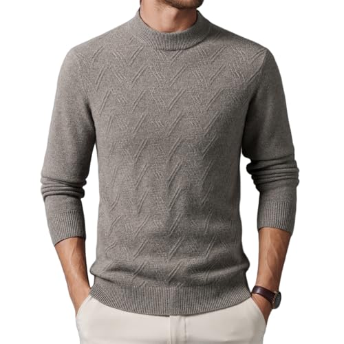Men's 100% Wool Crewneck Argyle Sweater Winter Casual Solid-Color Basic Pullover