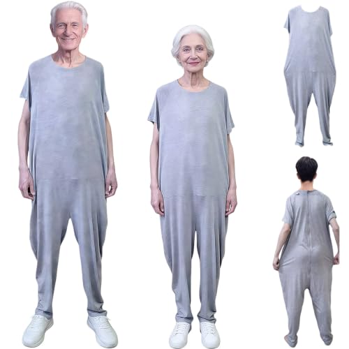 Image of Unisex Anti-Strip Adaptive Jumpsuit with Back-Zipper,One-piece Short-sleeved Trousers,Suitable for Seniors,Alzheimer's Patients,Dementia Patient,Incontinence Care
