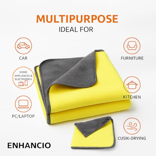 Image of 800 GSM Dual Sided Microfiber Towels 40x40cm | Extra Thick Double Layer Cleaning Cloth | Super Absorbent Lint Free Scratch Free for Car Bike Home Cleaning | Auto Detailing Cloth | Grey Yellow
