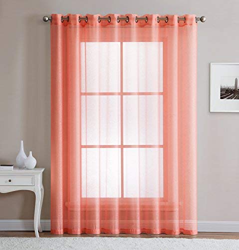 LinenZone - Grommet Semi-Sheer - 1 Extra Wide Patio Curtain Panel - 102 Inch Wide - 84 Inch Long - Ideal for Sliding and Patio Doors - Natural Light Flow Material (Patio 102" W x 84" L, Coral)