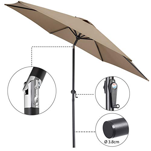 Kingsleeve Parasol 300 cm groot taupe UV-bescherming 50+ kantelbaar waterafstotend 3m tuin terras balkon marktscherm - Afbeelding 4