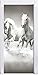 Produktbild jdsjadjw Türaufkleber Wandaufkleber 3D White Horses Wandaufkleber DIY Türabdeckung Küche Dekoration Zubehör Moderne 3D Wandaufkleber 77X200Cm