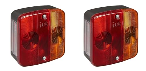 MULTIBROS Lot de 2 feux arrière 98 x 104 mm | 4 fonctions : feu arrière, feu stop, clignotant et éclairage de plaque minéralogique | Utilisable à gauche...