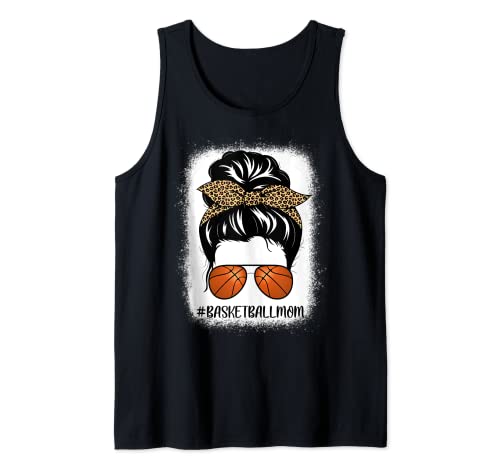 Mamá Vida Baloncesto Blanqueado Moño Desordenado Pelo Estampado Leopardo Camiseta sin Mangas