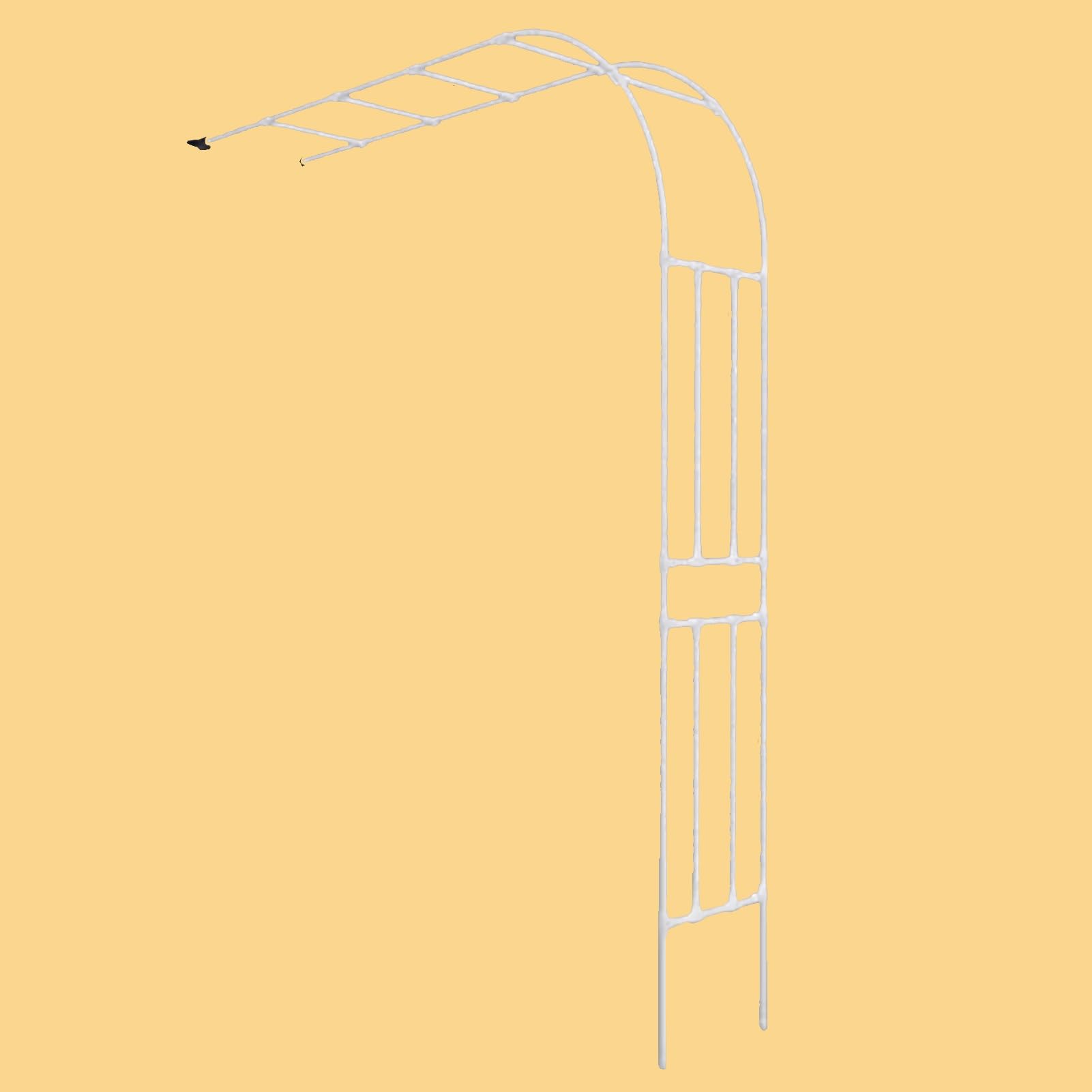 Łuk pergoli ogrodowej, biały, metalowy łuk ogrodowy, 1,8 x 2,4 m, półróżany łuk do roślin pnących, łatwy w instalacji, dekoracja zewnętrzna/wewnętrzna, na trawnik, ogród, wesela i imprezy
