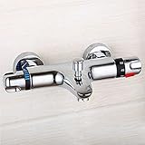 Chrom Badewannenarmatur Thermostat, Wannenarmatur Thermostat Messing, Mischbatterie Dusche Thermostat mit 38 °C Sicherheitstaste, Duscharmatur Verbrühschutz 20-50℃, 2 Wasserauslässen