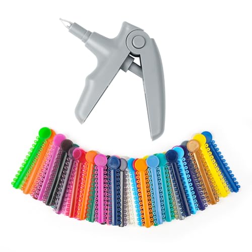 OFFCUP Ortodoncia Herramienta de Pistola de Ligadura, Dental Pistola de Ligadura con 40pcs Lazos de Ligadura de Ortodoncia Multicolor, Kits Poner Ligaduras Instrumento Dental (Gris)