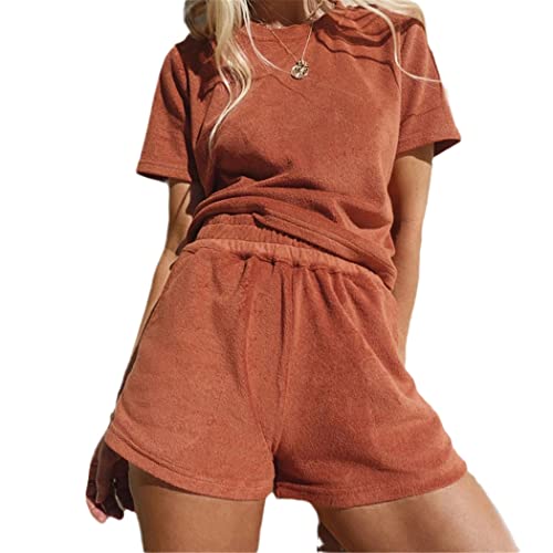 Ensemble 2 pièces d'été décontracté femme orange XL short taille haute vêtement ample