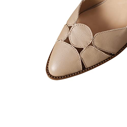 TinaCus Women's Pointed Toe Genuine Leather Handmade Low Chunky Heels Casual Pumps Shoes2