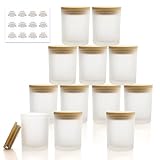 GLATABAM 7 OZ Candle Jars 12 Pack - Bulk Glass Candle Making Jars with Bamboo Lids & Labels, Heat Resistant Empty Reusable Candle Vessel for Containers(Frosted White)