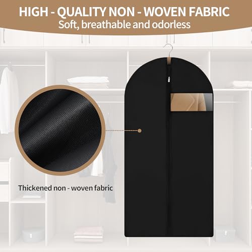 4 Stück Kleidersack,120 x 60 cm Schwarz Kleidersäcke mit Reißverschluss,Shirt Anzug Kleid Kleidung Tasche,Staubschutz für die Lagerung von Kleidung