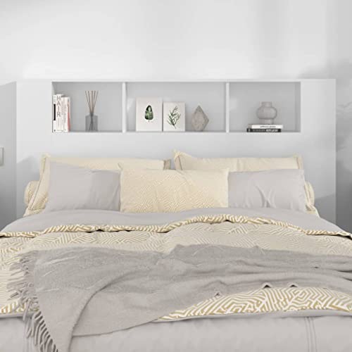 Tino Tech Cabeceira de cama 160 x 18,5 x 104,5 cm madeira contraplacada branca cabeceira com armazenamento cabeceira móvel