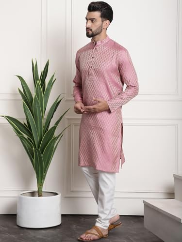 Image of SOJANYA (Since 1958 Men's Jacquard Silk Kurta and Pyjama with Nehru Jacket