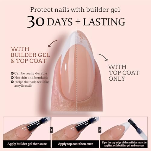 BTArtboxnails XCOATTIPS French Tip Nails - Short Press On Nails, 160 Pcs Nude Square Soft Gel Nail Tips Pre-applied Tip Primer & Base Coat, No Need File False Nails for Home DIY, 16 Sizes