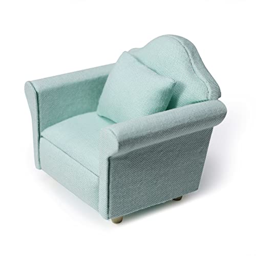 Canapé miniature pour maison de poupée en tissu vert avec finitions haute couture